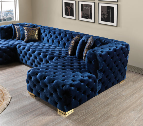 Neva Blue Velvet Double Chaise Sectional