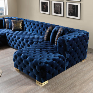 Neva Blue Velvet Double Chaise Sectional