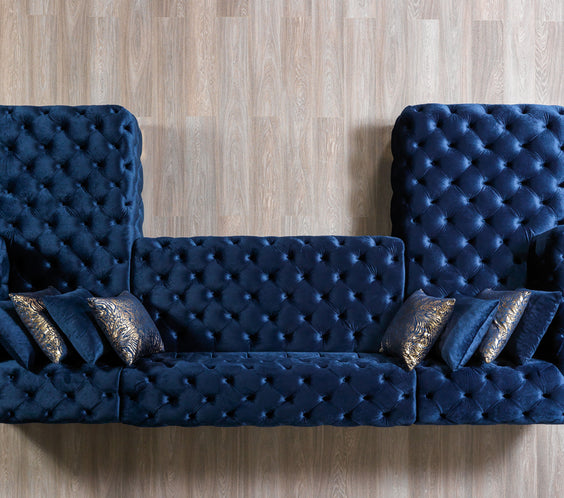 Neva Blue Velvet Double Chaise Sectional