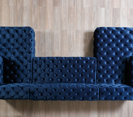 Neva Blue Velvet Double Chaise Sectional