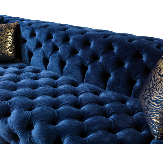 Neva Blue Velvet Double Chaise Sectional