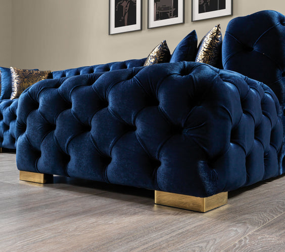 Neva Blue Velvet Double Chaise Sectional