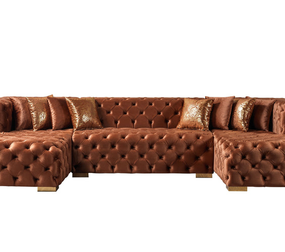 Neva Orange Velvet Double Chaise Sectional