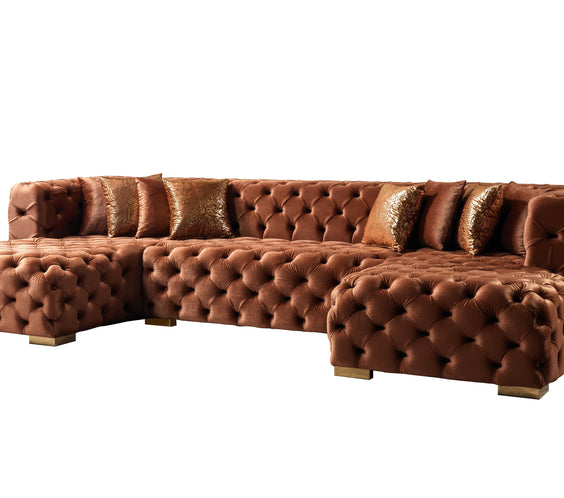 Neva Orange Velvet Double Chaise Sectional