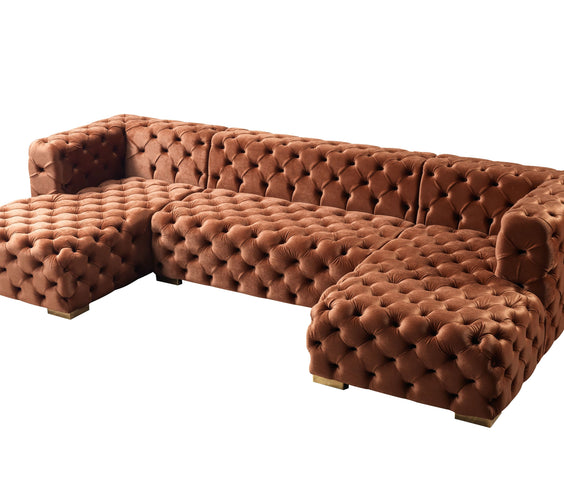 Neva Orange Velvet Double Chaise Sectional