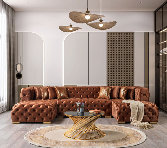 Neva Orange Velvet Double Chaise Sectional