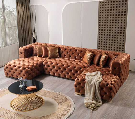 Neva Orange Velvet Double Chaise Sectional