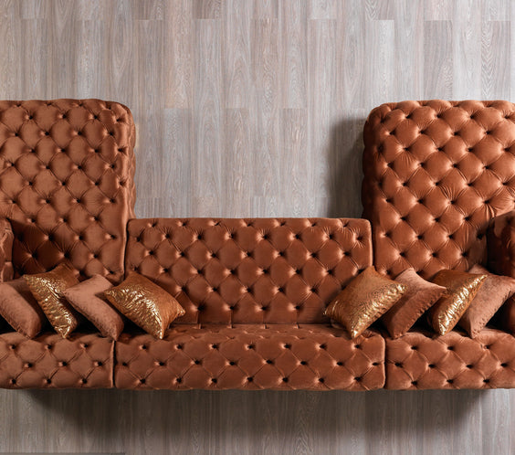 Neva Orange Velvet Double Chaise Sectional