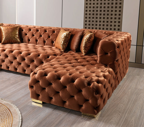 Neva Orange Velvet Double Chaise Sectional