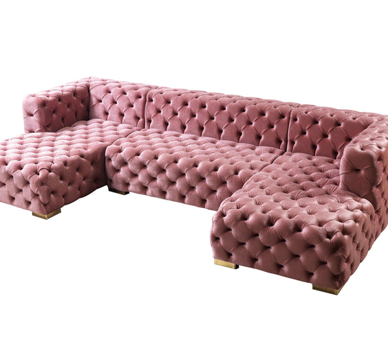 Neva Pink Velvet Double Chaise Sectional
