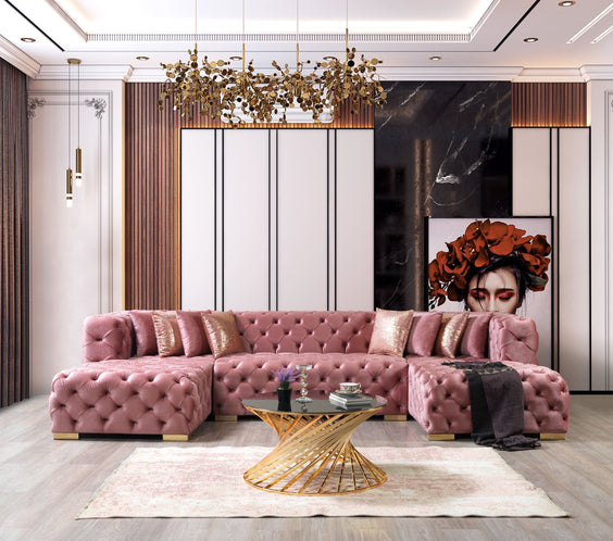 Neva Pink Velvet Double Chaise Sectional