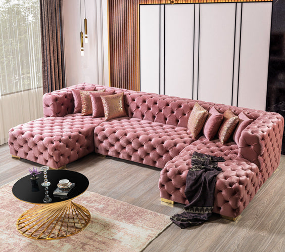 Neva Pink Velvet Double Chaise Sectional