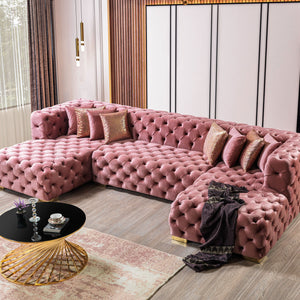 Neva Pink Velvet Double Chaise Sectional