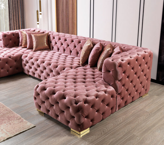 Neva Pink Velvet Double Chaise Sectional