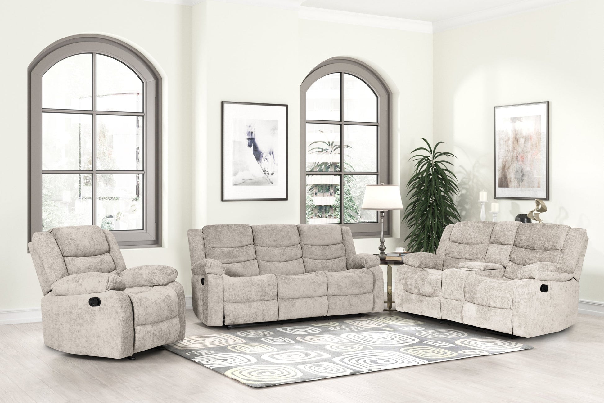 Oliver Beige 3-Piece Reclining Living Room Set