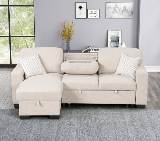 Pacific Beige Reversible Sectional With Pull-Out Bed