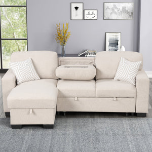 Pacific Beige Reversible Sectional With Pull-Out Bed