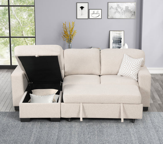 Pacific Beige Reversible Sectional With Pull-Out Bed