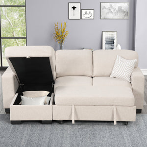 Pacific Beige Reversible Sectional With Pull-Out Bed