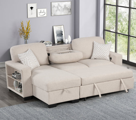 Pacific Beige Reversible Sectional With Pull-Out Bed