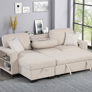 Pacific Beige Reversible Sectional With Pull-Out Bed