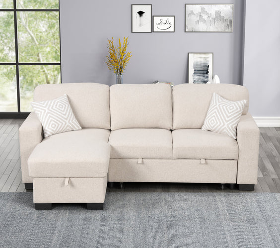 Pacific Beige Reversible Sectional With Pull-Out Bed