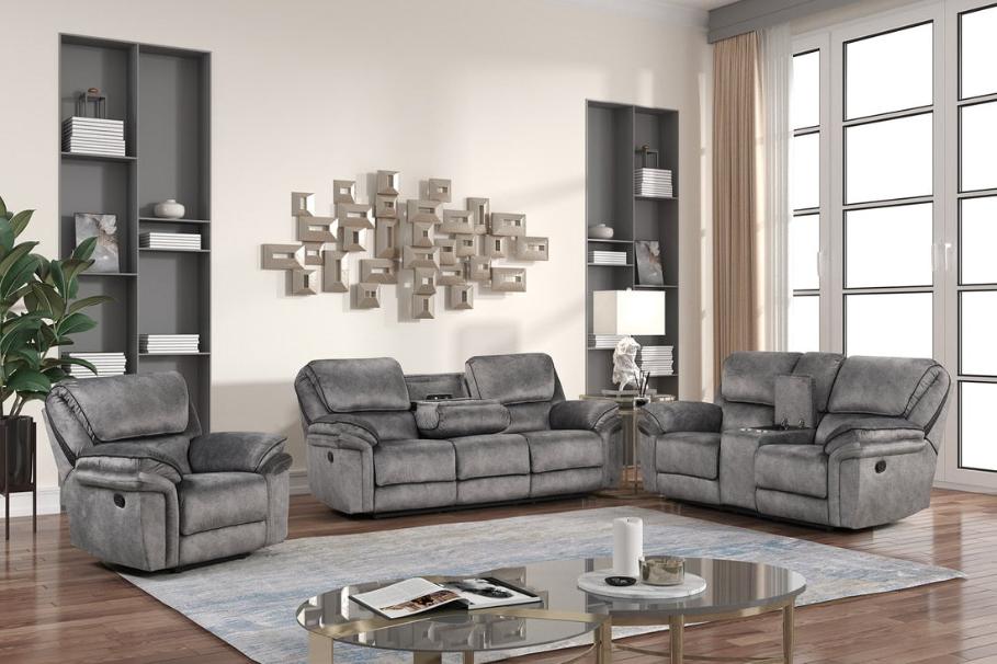 Perry Gray 3-Piece Reclining Living Room Set