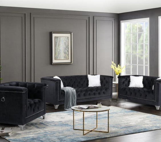 Prince Velvet Black Living Room Set