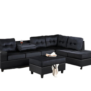 Heights Black/Black Reversible Sectional with Storage Ottoman