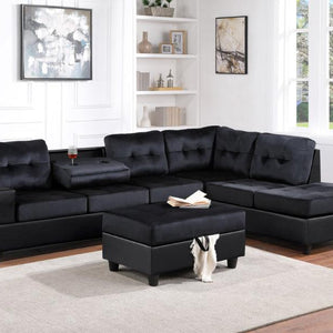 Heights Black/Black Reversible Sectional with Storage Ottoman