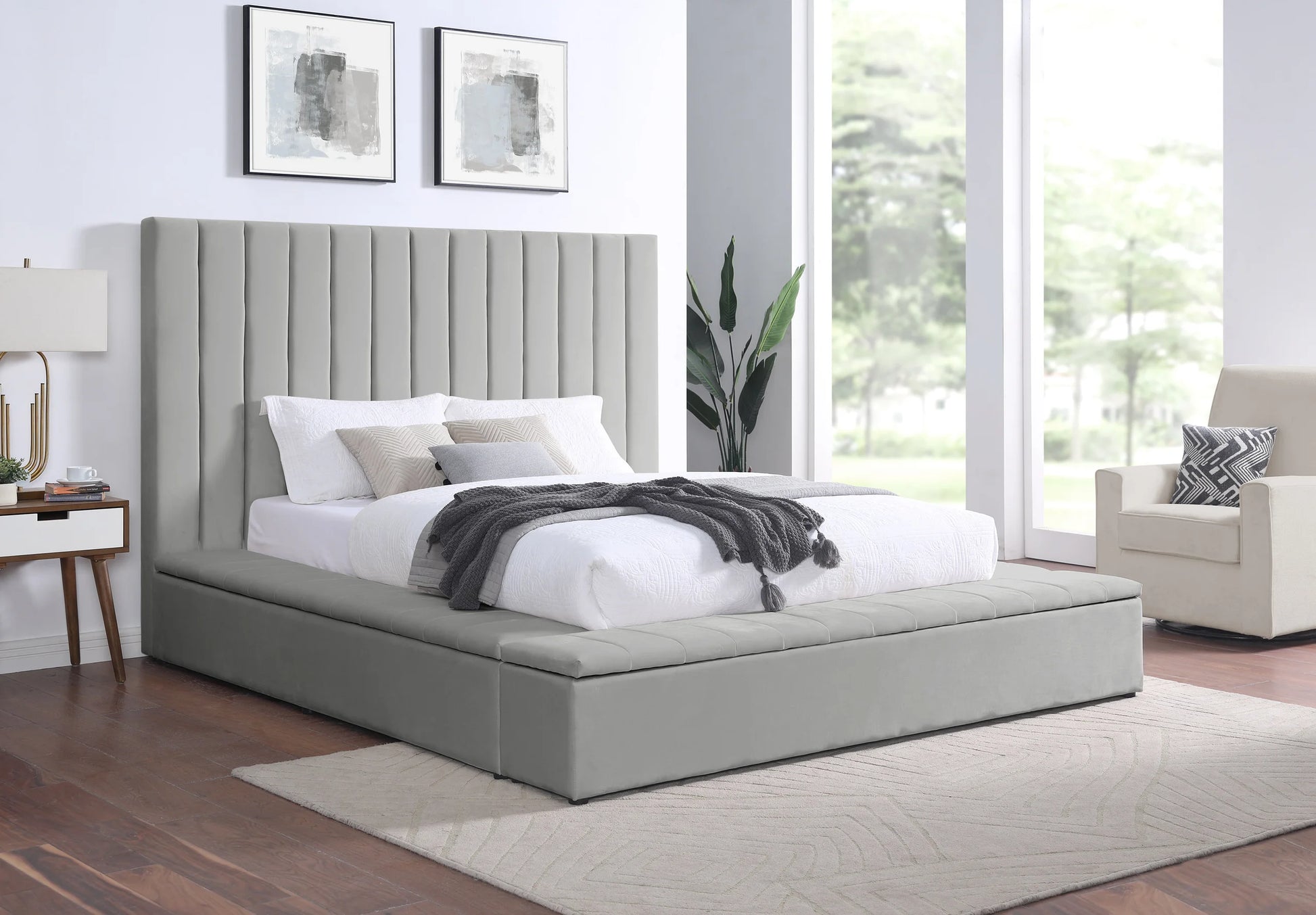 France Grey Platform Bed - Queen, King