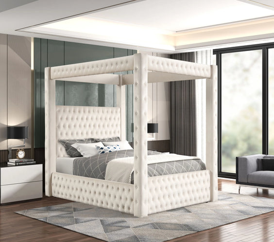 Transform your bedroom with the Castle Cream Platform Bed from Moda Home. Elegant design, sturdy frame, and luxurious comfort in Queen & King sizes.