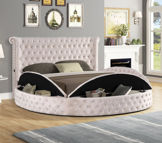 Upgrade your bedroom with the Penthouse2 Beige Platform Bed from Moda Home Furniture. Features built-in USB ports for modern convenience.