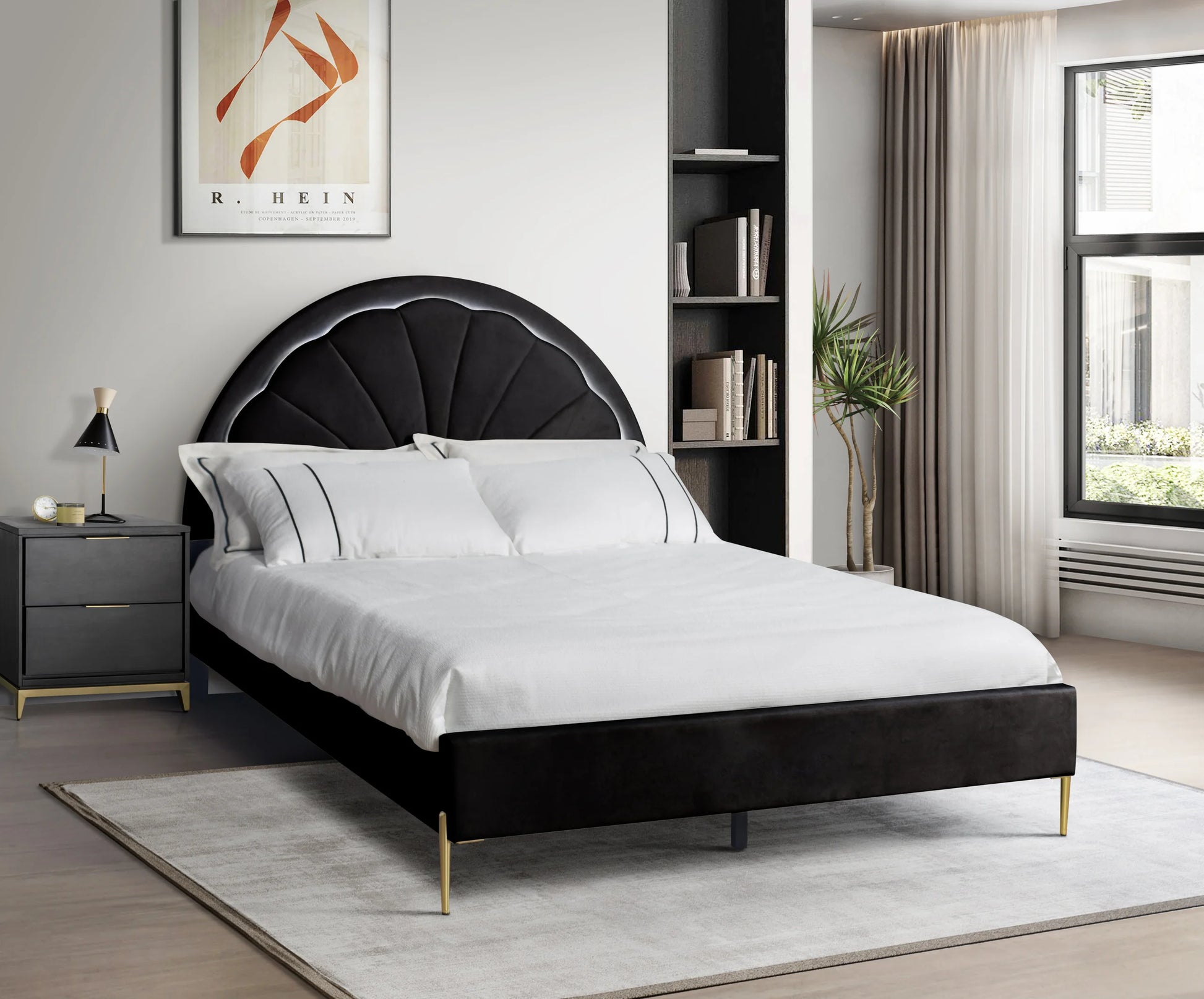 Flora Black Platform Bed Twin, Full, Queen (LED LIGHTS)