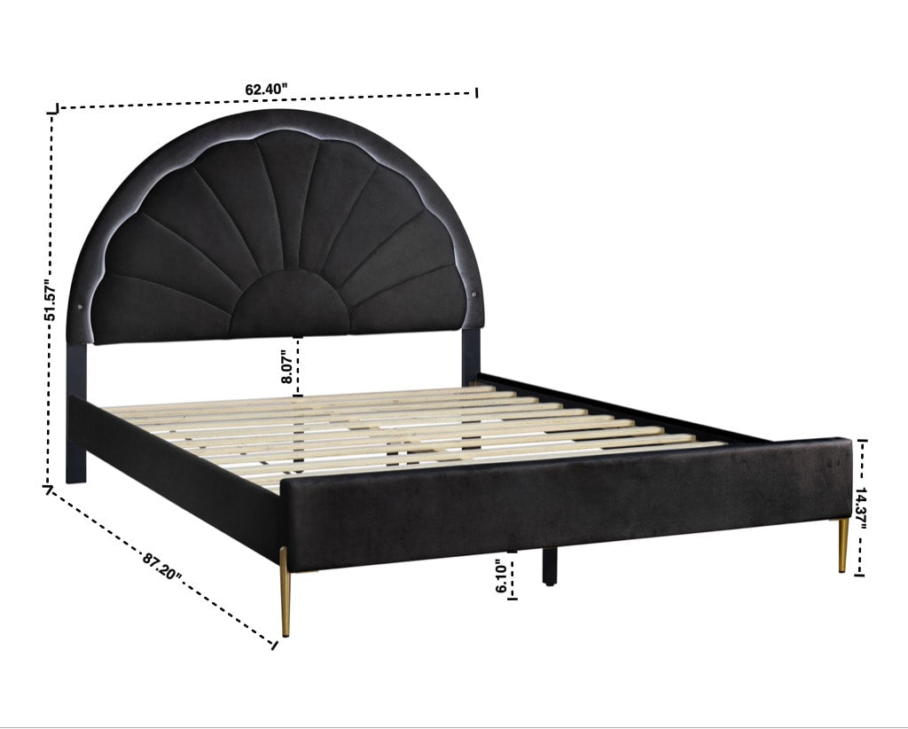 Flora Black Platform Bed Twin, Full, Queen (LED LIGHTS)