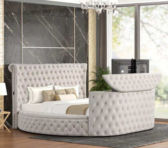 Add elegance to your bedroom with the Patron Beige Platform Bed from Moda Home Furniture. Available in Queen & King sizes for a stylish touch!