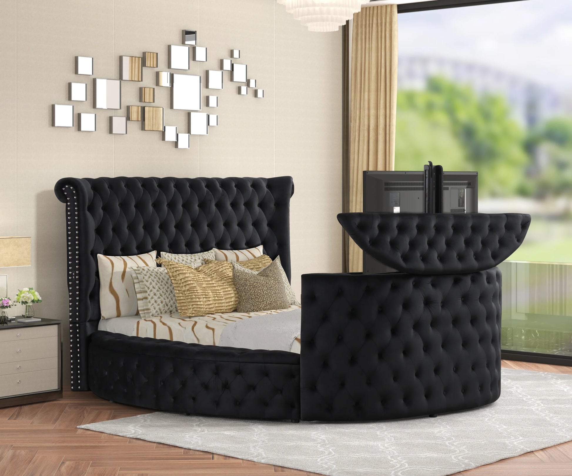 Patron2Black Platform Bed - Queen, King (w/ FIREPLACE)