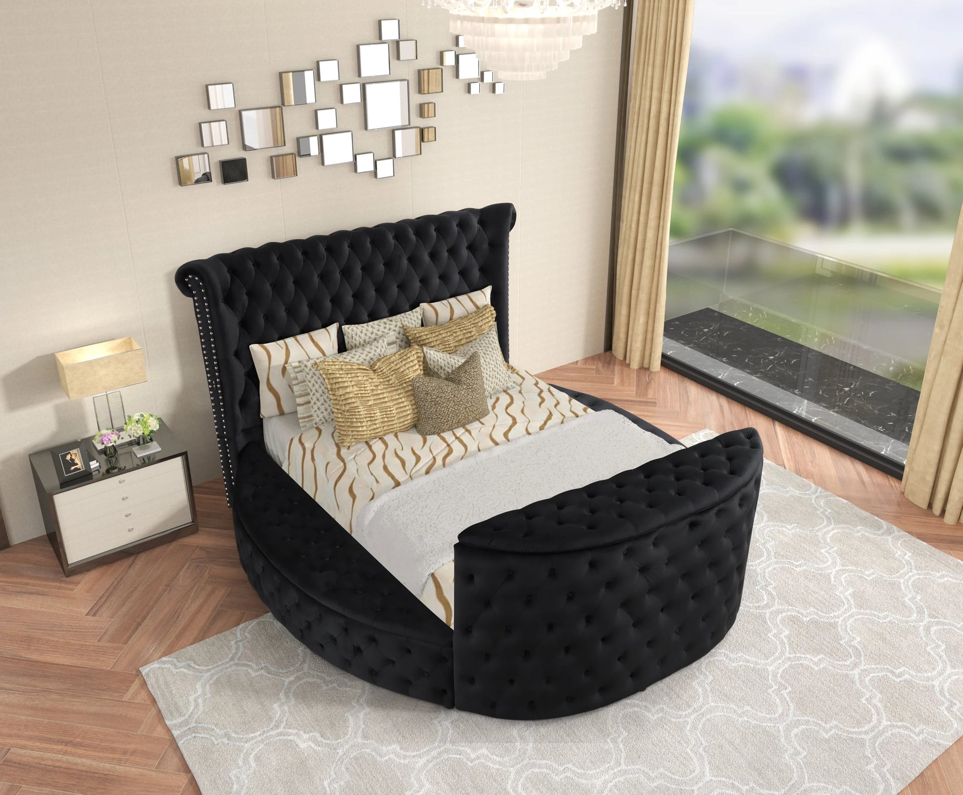 Patron2Black Platform Bed - Queen, King (w/ FIREPLACE)