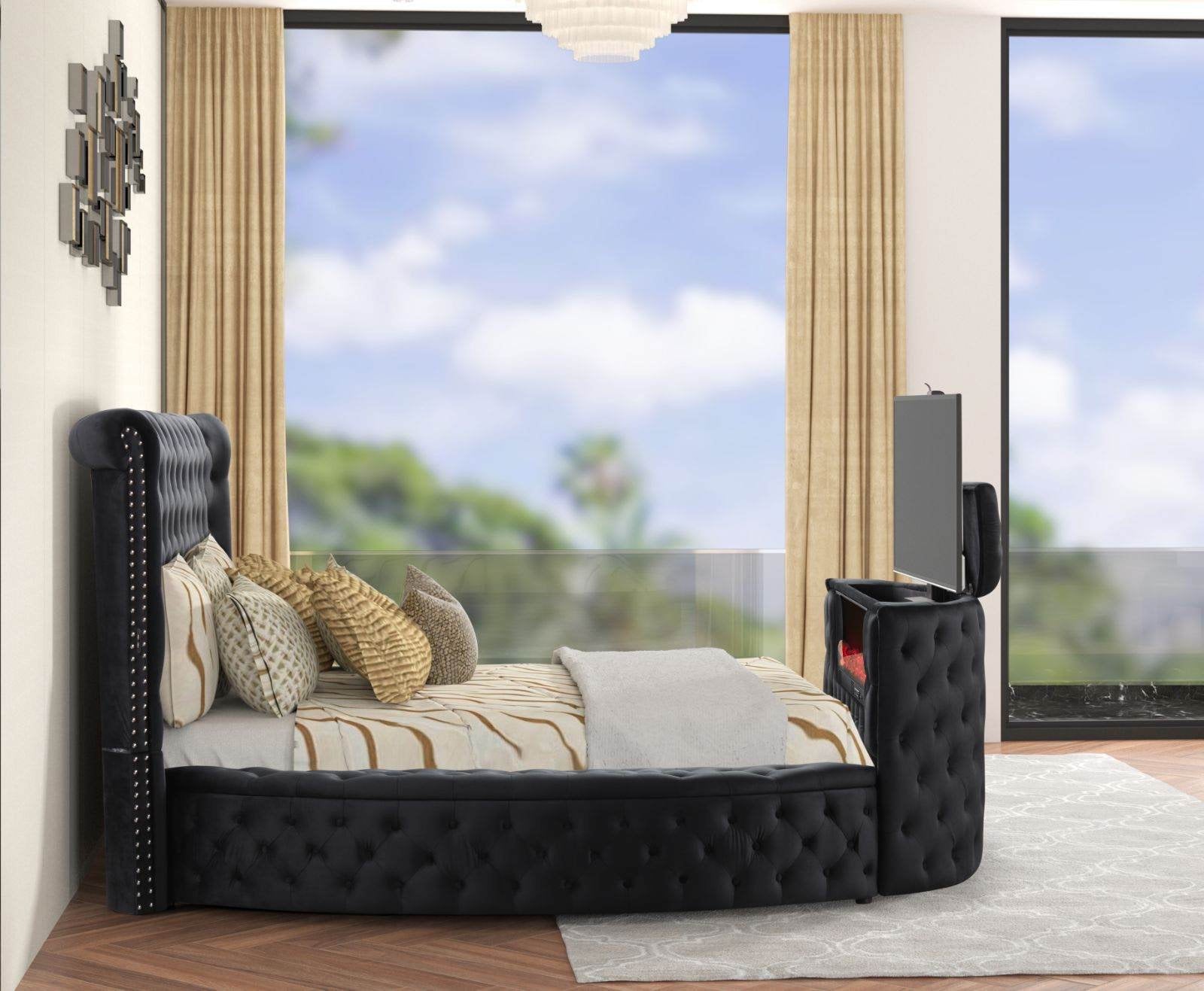 Patron2Black Platform Bed - Queen, King (w/ FIREPLACE)