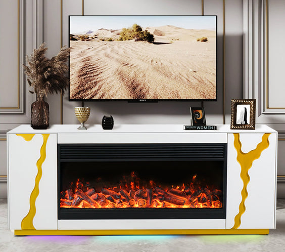 A904 TV STAND W/FIREPLACE (WHITE) **NEW ARRIVAL**