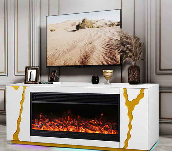 A904 TV STAND W/FIREPLACE (WHITE) **NEW ARRIVAL**