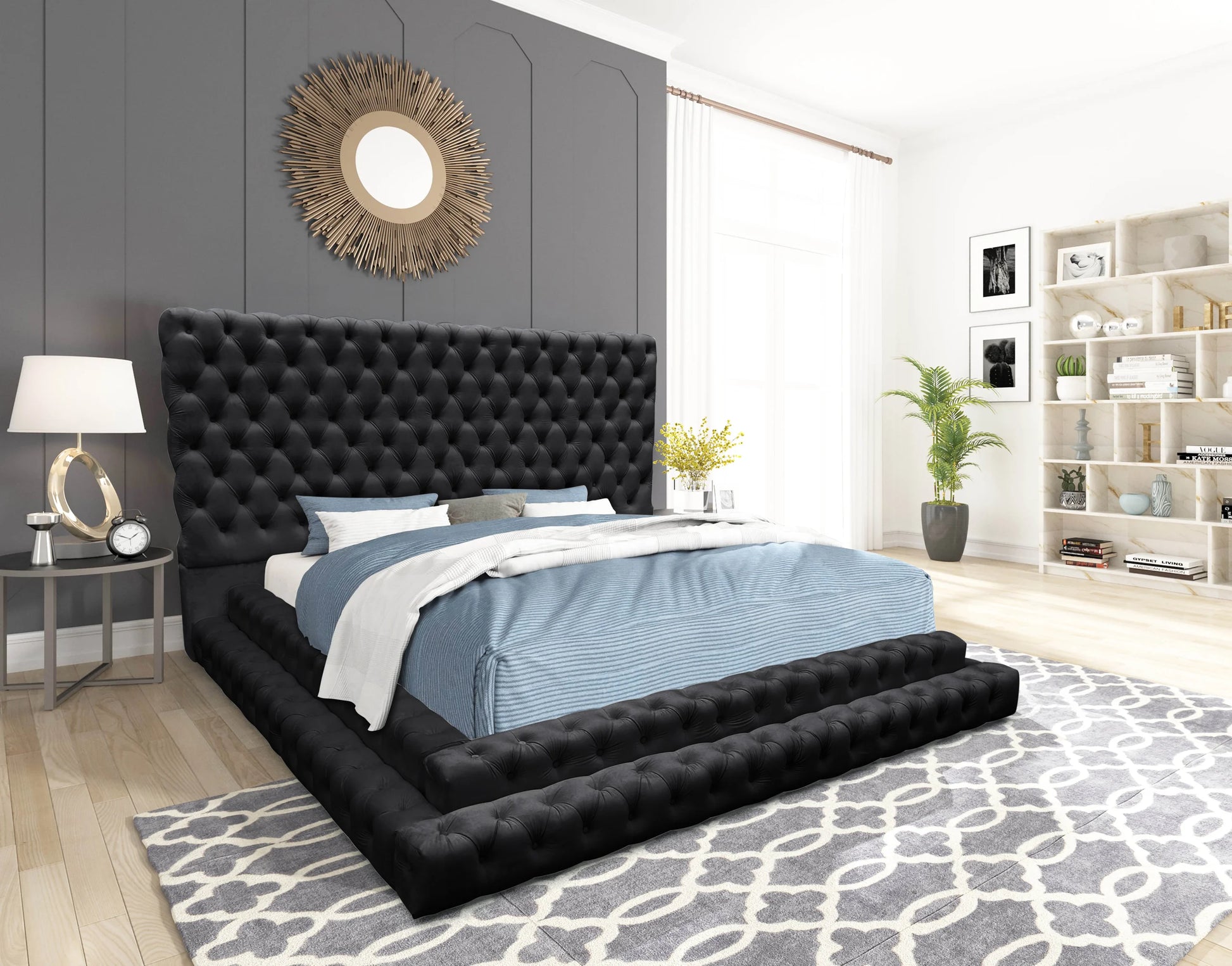 KIKI Black Platform Bed - Queen, King