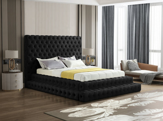 Elevate your space with the KIKI Black Platform Bed from Moda Home. A sleek, modern design available in Queen & King sizes for ultimate comfort.