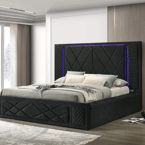 Lorenzo Black Platform Bed (w/ LED LIGHTS & BLUETOOTH SPEAKERS) - Queen, King