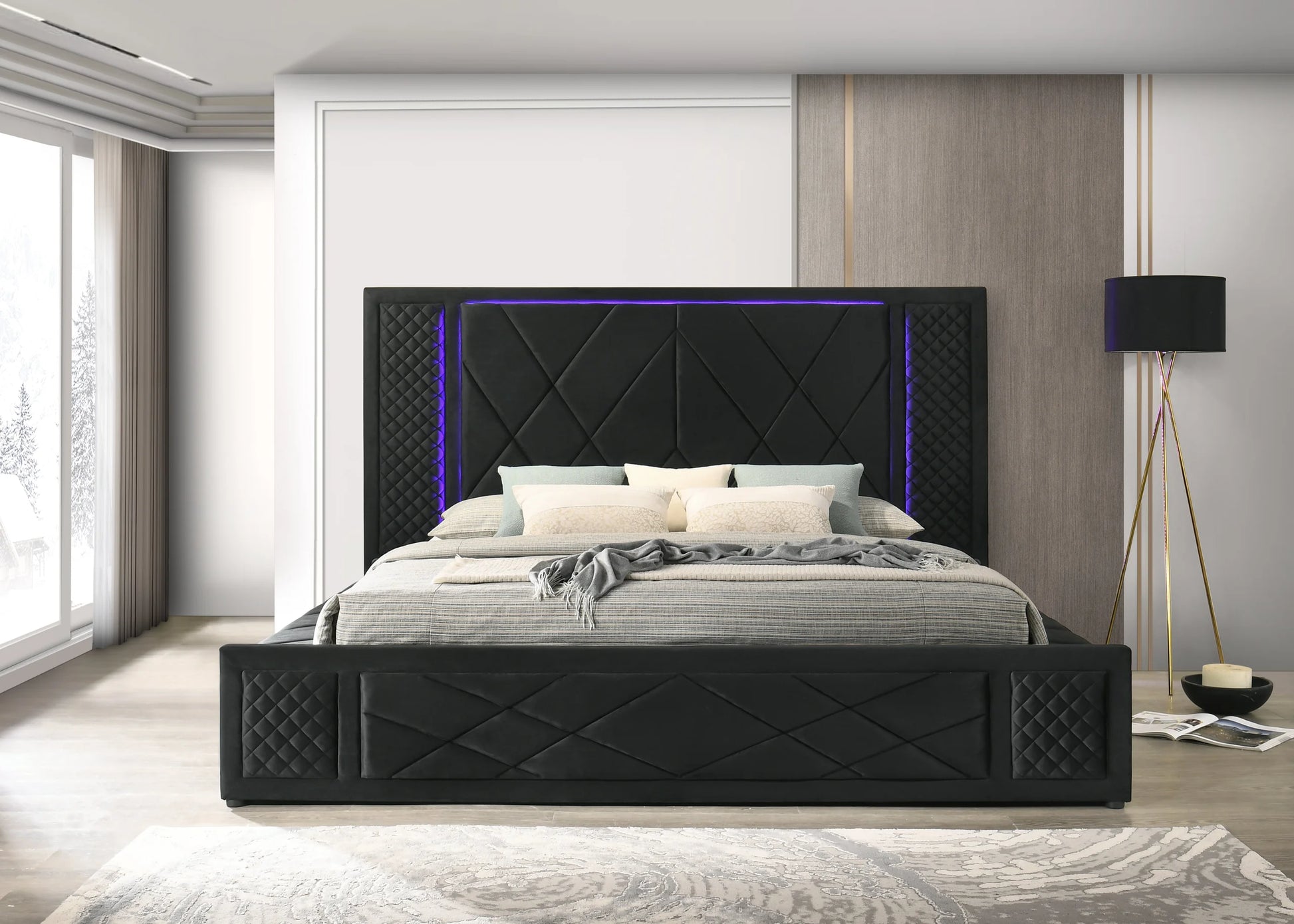 Lorenzo Black Platform Bed (w/ LED LIGHTS & BLUETOOTH SPEAKERS) - Queen, King