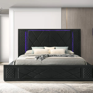 Lorenzo Black Platform Bed (w/ LED LIGHTS & BLUETOOTH SPEAKERS) - Queen, King