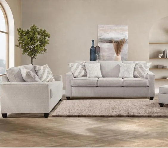 Moda Home Behold 7205 luxury sofa and loveseat set in elegant fabric