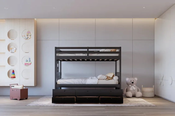 BB42 TWIN/TWIN Bunk Bed w/Twin Trundle + 3 Drawers (Black)