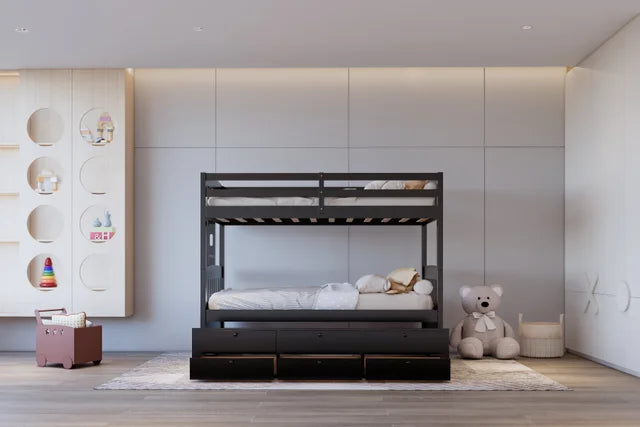 BB42 TWIN/TWIN Bunk Bed w/Twin Trundle + 3 Drawers (Black)