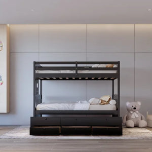 BB42 TWIN/TWIN Bunk Bed w/Twin Trundle + 3 Drawers (Black)